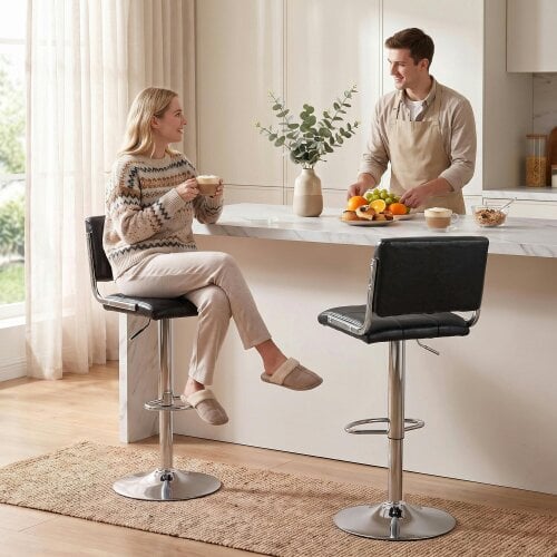 HOMCOM Adjustable Bar Stools Set of 2 with Backrest