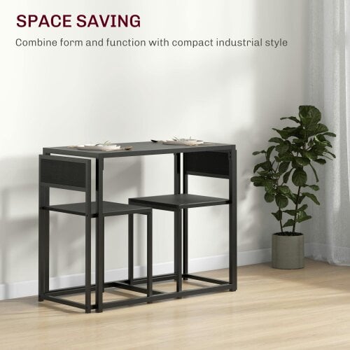 Wyld Haus Gafetti Metal And Wood Black Compact Dining Table And Chair Set For Small Kitchens