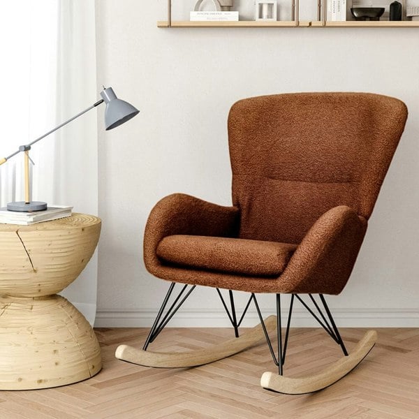 Modern Faux Wool Rocking Chair Upholstered Beige Rocking Chairs Living and Home