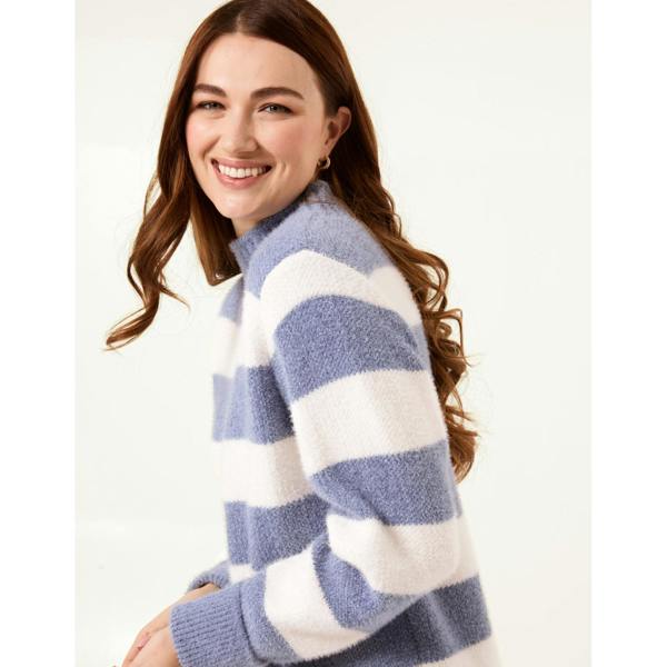 Blue Vanilla High Neck Striped Jumper