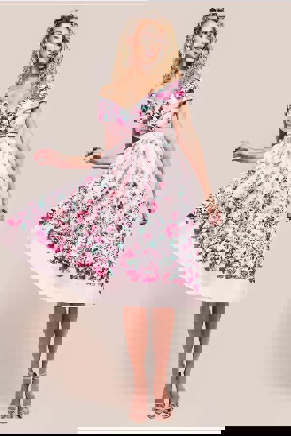 Bardot Floral Print A-Line Scuba Foam Midi Dress - Blush DR4228