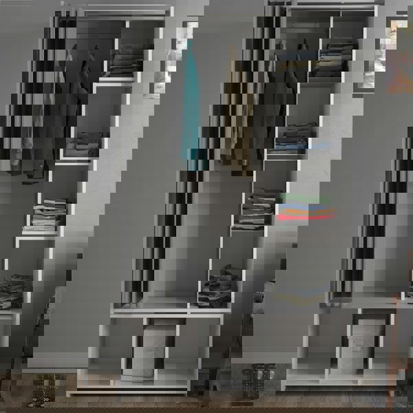 Furniture To Go Uppsala Open Mobile Wardrobe Unit in White with a Grey Textile Curtain