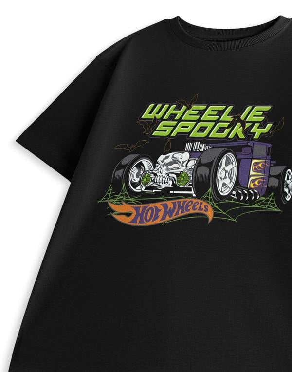 Vanilla Underground Hot Wheels Boys Black Wheelie Spooky Short Sleeved T-Shirt