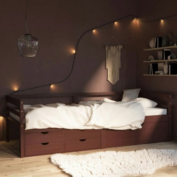 Berkfield Bed Frame with Drawers&Cabinet Dark Brown Pinewood 90x200 cm