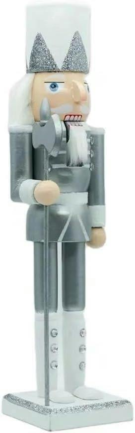 25cm Silver and White Wooden Nutcracker Soldier Set of 3 for Christmas Display image 6