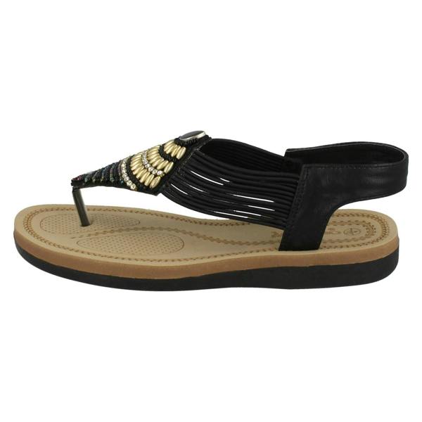 Savannah Ladies Savannah Low Wedge Beaded Toepost Sandals