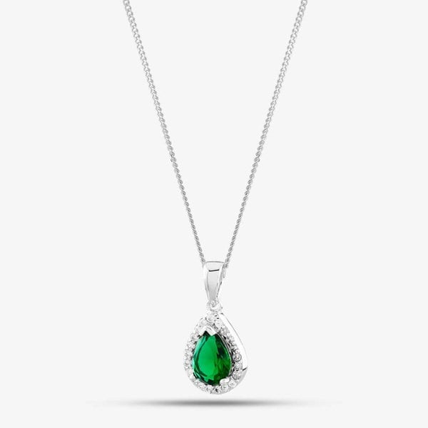 Starbright Silver Pear Cut Green Cubic Zirconia Halo Pendant THB-01P GRN