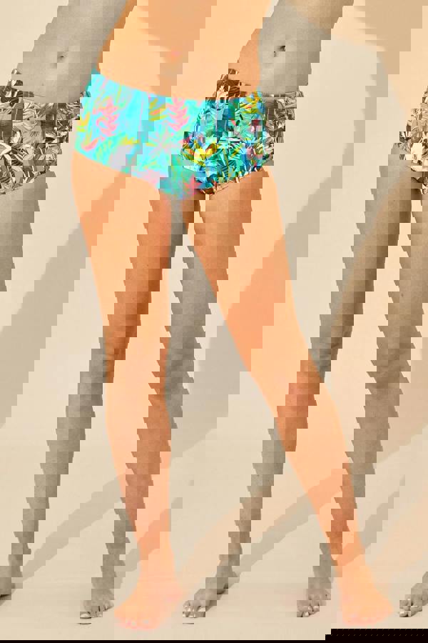 Bright Floral Tropical High Waist Bikini Brief Front