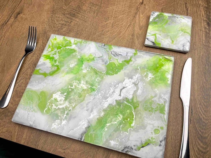 Kate Chesters Art Lime Green Dining Table Mats and Coasters - Heat Safe