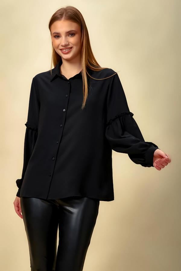 Hoxton Gal Patchwork Sleeves Shirt in Black
