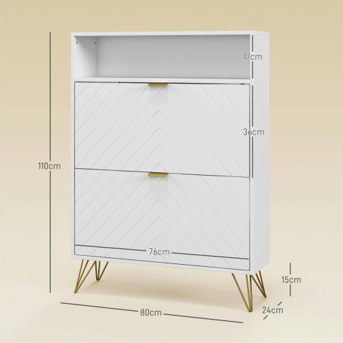 Wyld Haus Notafa Wooden White Chevron Cabinet With Gold Accents For 12 Pairs