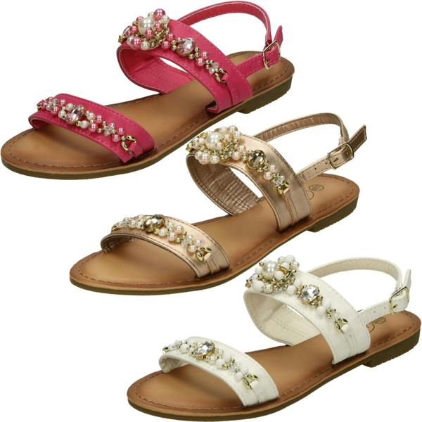 Spot On Girls Spot On Pearl Jewel Trim Sandals