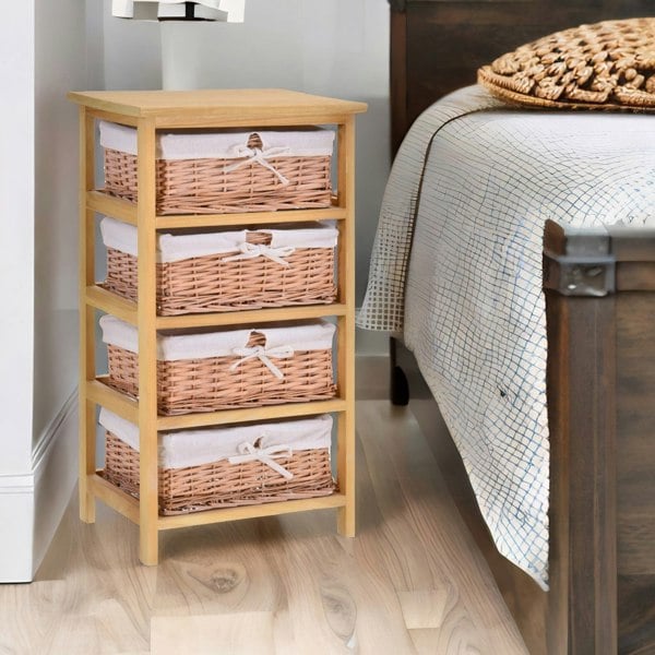 Rafaelo Mobilia 4 Drawer Wicker Basket Storage Unit