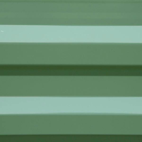 Green metal raised garden bed panel with horizontal ridges