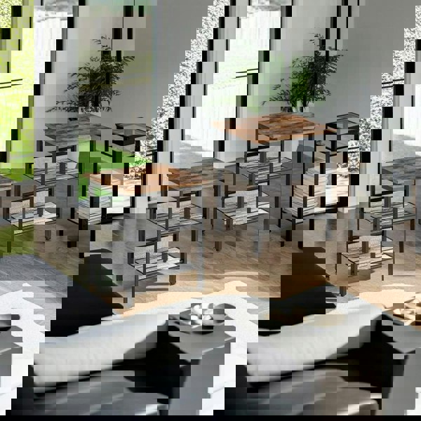 Modcraft Set of 2 Industrial Side Tables – Rustic Brown & Black Nightstands with Adjustable Mesh Shelves