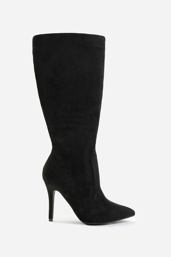 Where's That From Zoya Wide Calf High Heel Boot in Wide E Fit in Black Suede