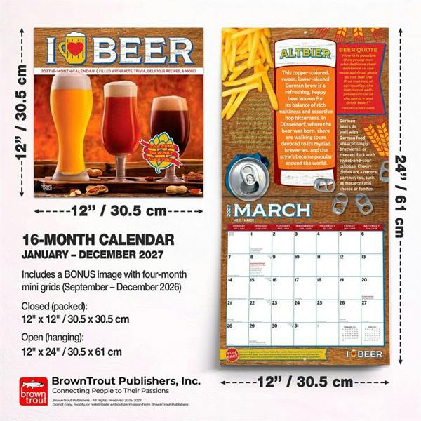 I Love Beer Calendar 2027, Wall Calendars, Month To View, Lifestyle, Gift
