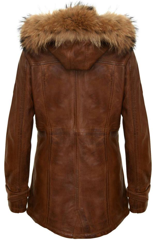 Womens Warm Leather Hooded Parka Jacket-Northwich - Upperclass Fashions 