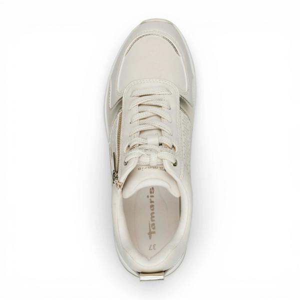 Tamaris Women's White Gold Platform Zip Lace-Up Sneakers