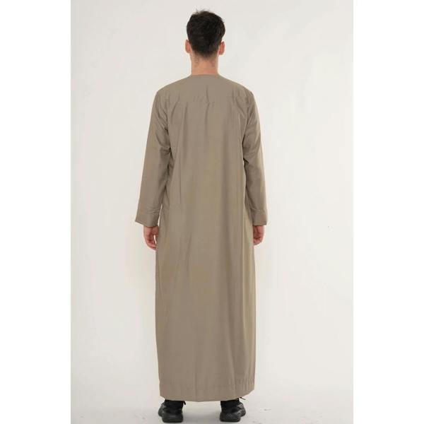 HM10 - Men's Emirati Omani Zipped Embroidery Thobe - Beige - Thobez - 14