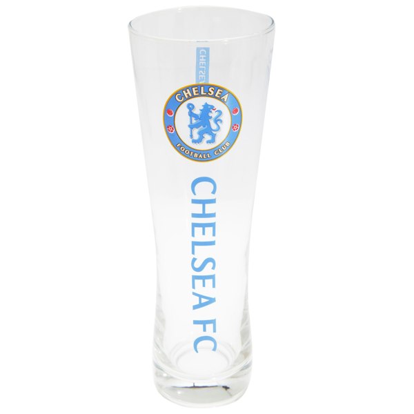 Chelsea FC Official Wordmark Football Crest Peroni Pint Glass - Clear/Blue