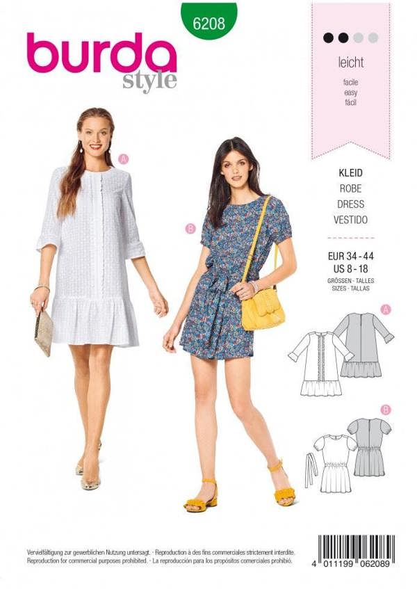 Burda Sewing Pattern 6208 Dresses For Women, Sizes 8-18 - Easy