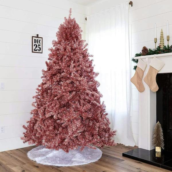 4ft to 7ft Rose Gold Artificial Christmas Trees with Shiny Tinsel Finish and Hinged Branches image 4