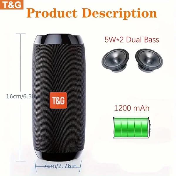 Dyzi Portable Wireless Bluetooth Speaker TG-117 with TF/Flash Drive BT 5.3 Stereo Sound & Booming Bass