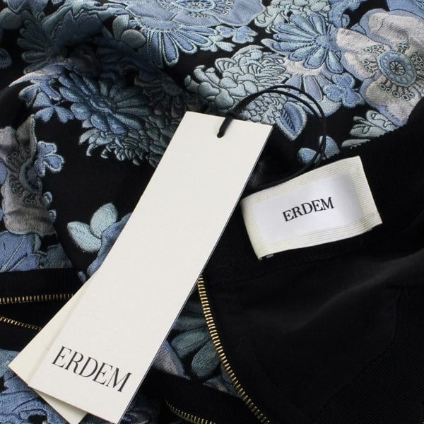 Erdem black blue jacquard Fernandez dress floral strappy