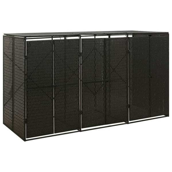 Berkfield Triple Wheelie Bin Shed Black 207x80x117 cm Poly Rattan