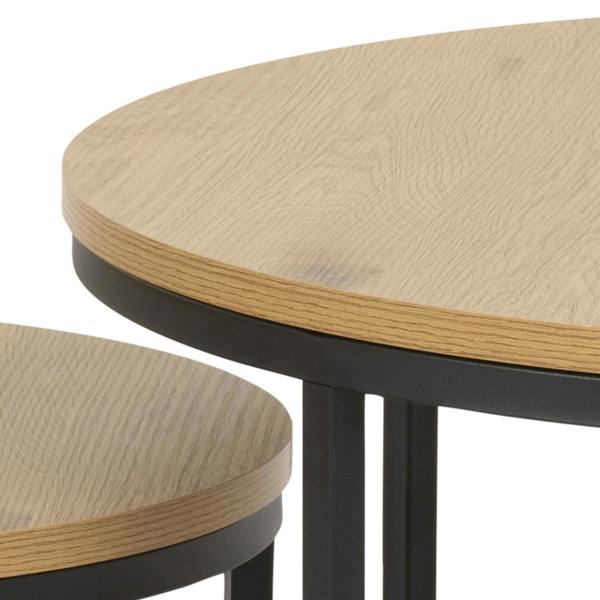 Wyld Haus Odense Wild Oak Effect Round Nesting Coffee Table Set Black Metal Legs