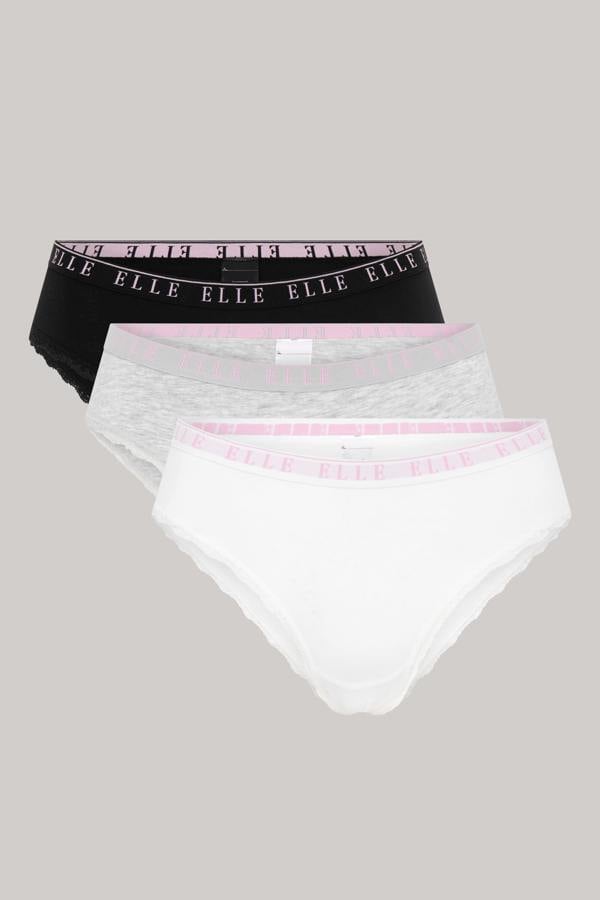ELLE Multi Pack (3) Cotton Lace Trim Tipped Brazilians