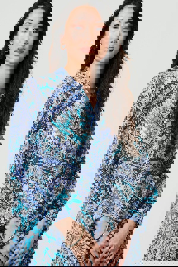 Blue | Paisley Long Sleeve Tunic Shirt
