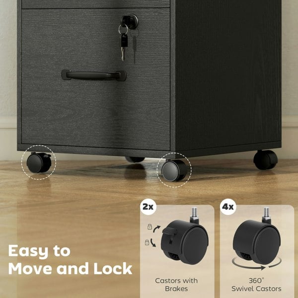 HOMCOM 3 Drawer File Cabinet Rolling Filing Cabinet for A4 and Letter