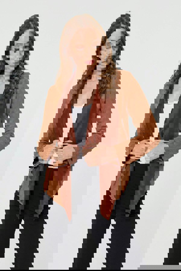 Tan | Waterfall Front Cropped Open Jacket
