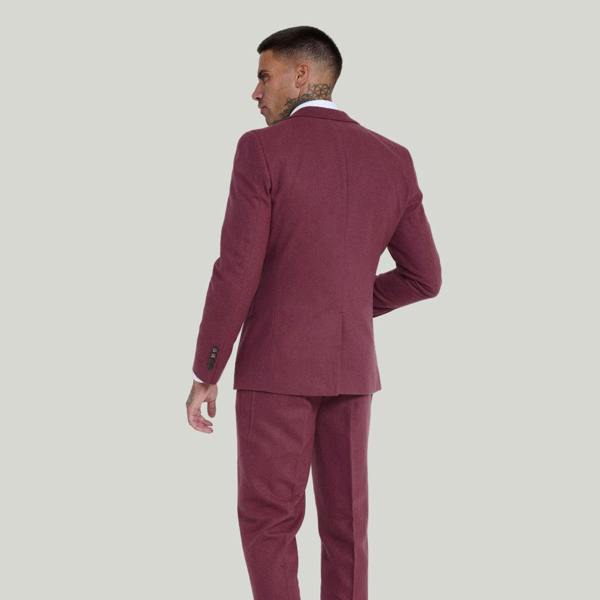 Harry Brown London Eton Wool Tweed Three Piece Slim Fit Suit in Winter Berry