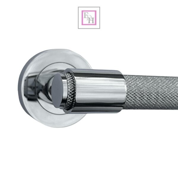 EDH Door Hardware Polished Chrome Knurled Door Handles on Round Rose – Modern Internal Lever Handle