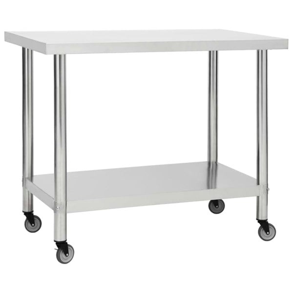 Berkfield Kitchen Work Table with Wheels 100x30x85 cm Stainless Steel