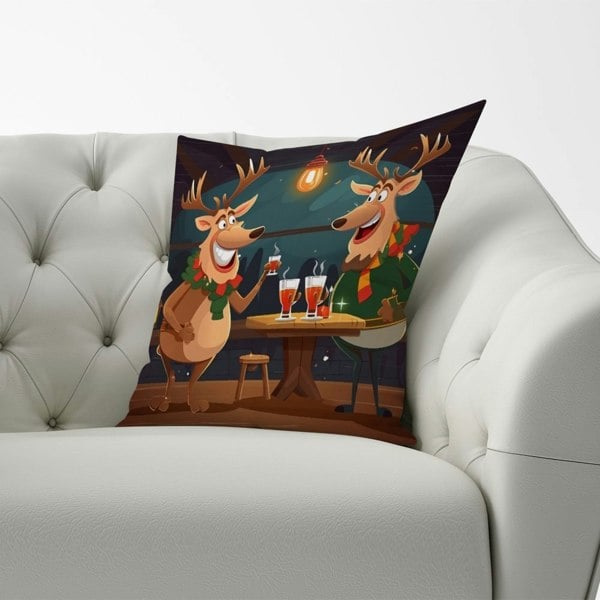 Warren Reed Reindeers Having A Beer Cushions