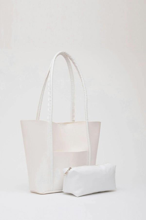 Hoxton Gal Large Faux Leather Tote & Shoulder Bag with Front Pocket, Snap Closure, and Matching Makeup Pouch
