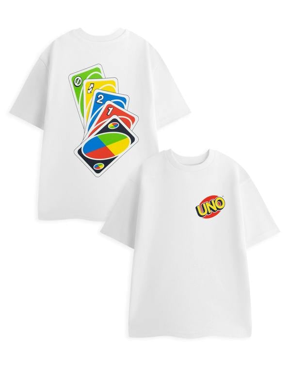 UNO Unisex White Cards Short Sleeved T-Shirt