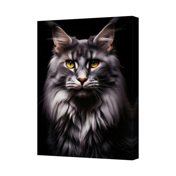 Benjamin Tate Design Long Haired Cat Canvas Wall Art Print On Black Background