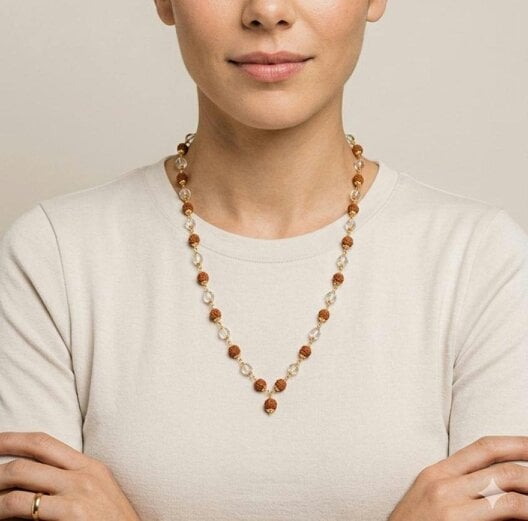 The Colourful Aura 18ct Gold Plated Rudraksha & Crystal Beaded Spiritual Necklace