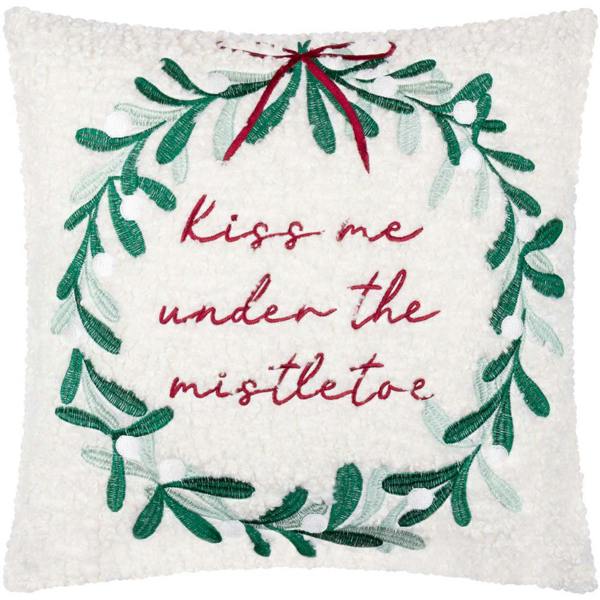Furn Embroidered Mistletoe Christmas Cushion Cover - White/Multicoloured - 