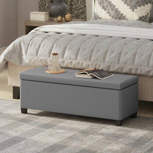 Wyld Haus Bami Rimi Corduroy Grey Large Rectangular Storage Ottoman