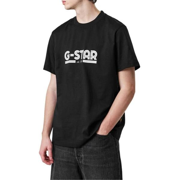 G-Star Mens Line Script Lettering T-Shirt - Dark Black - 