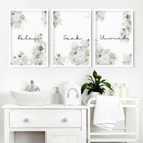 Country decor for Bathroom Set of 3 wall art