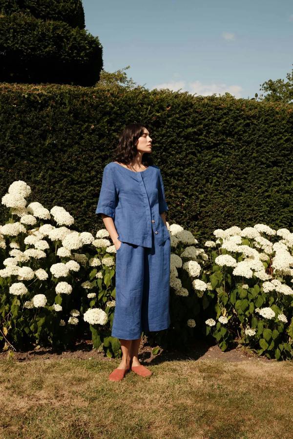 Pretty You London Relaxed Linen Colette Trousers In Bluing