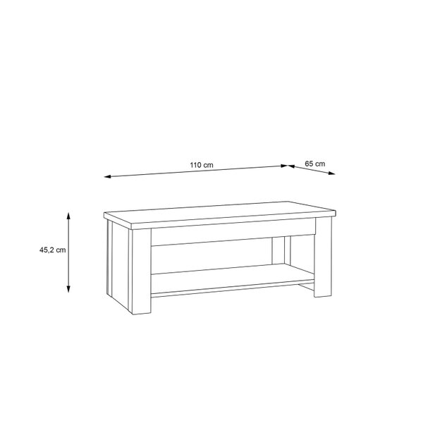 Wyld Haus Brimble Artisan Oak Wood Rising Coffee Table Bottom Shelf