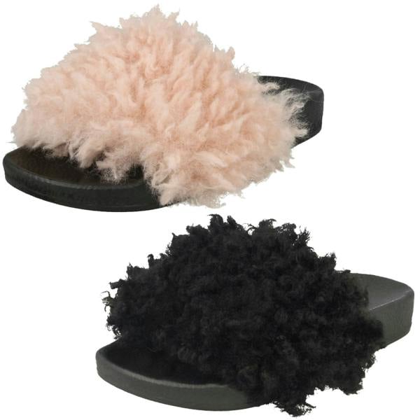 Spot On Girls Spot On Fake Poodle Fur Mule Sliders